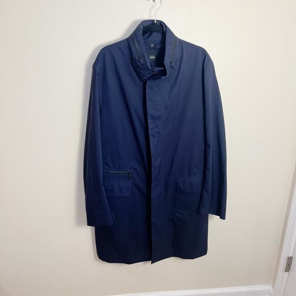 Hugo Boss Mens Water Repellent Jacket Navy Hooded Button and Zip Size 42L - Picture 7 of 14